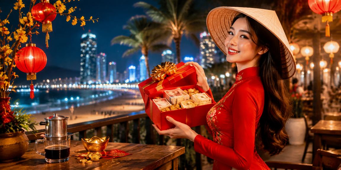 Người phụ nữ đội nón lá tại Nha Trang kiểm tra thông tin cá cược và thanh toán trên điện thoại